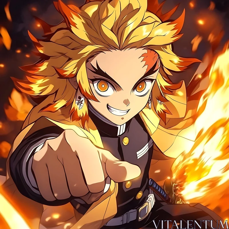 Anime Hero Amidst Flames AI Image