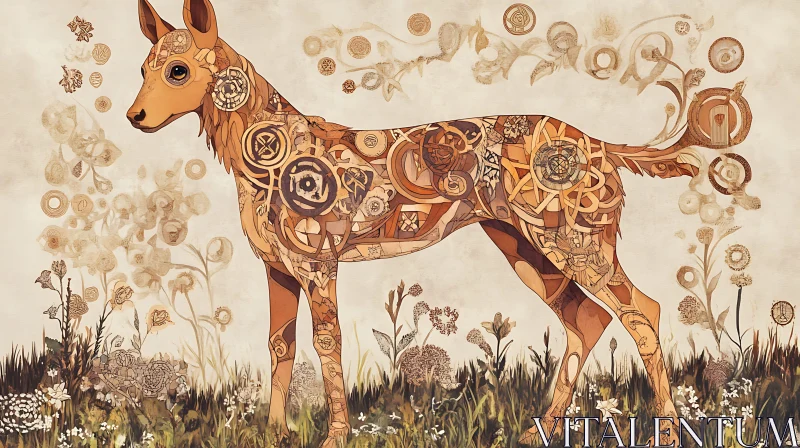 Geometric Art Dog with Floral Background AI Image