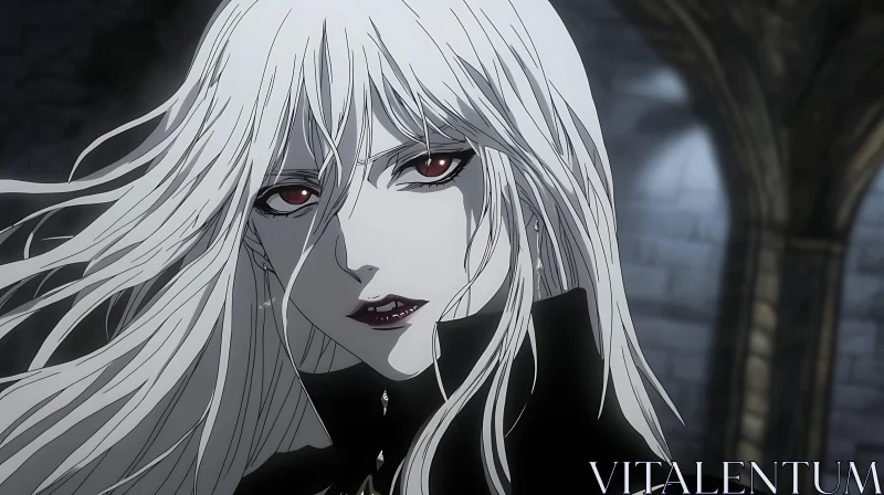 AI ART Gothic Anime Vampire with White Hair