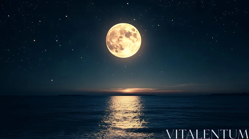 Golden Moon Over the Calm Sea AI Image