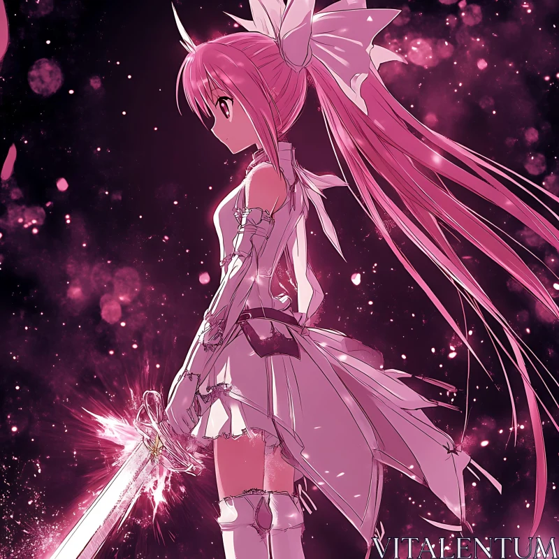 Enchanting Anime Warrior with Pink Glowing Sword AI Image