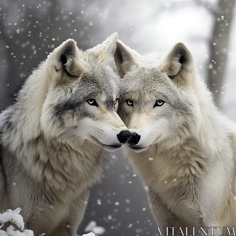 Two Wolves in Snowy Embrace AI Image