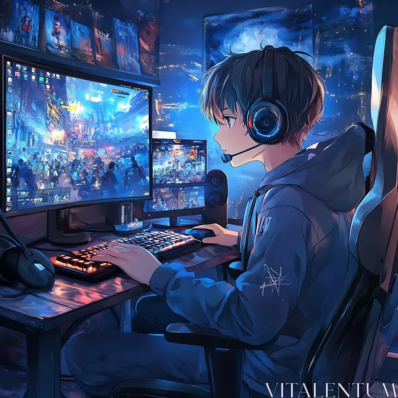 Anime Character in Gaming Environment AI Image