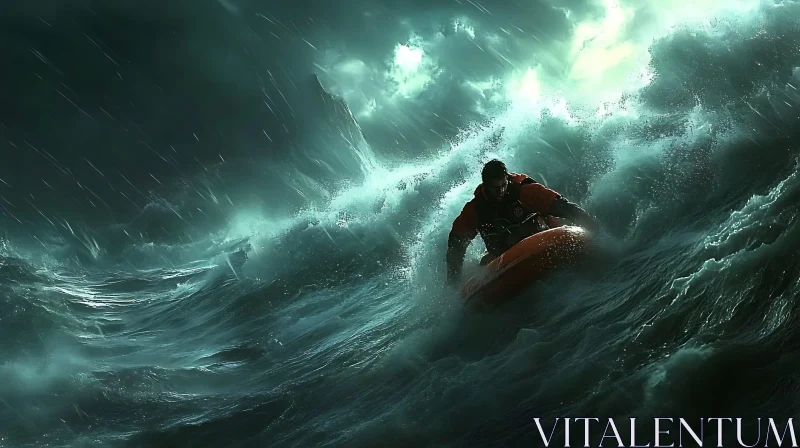 Man vs. Sea: A Battle Against the Elements AI Image