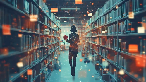 Silhouette in a Book Filled Library