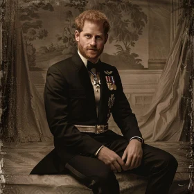 Regal Portrait of Prince Harry in Military Uniform