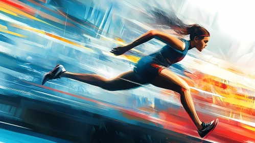 Inspiring Image of a Female Athlete Sprinting with Energy