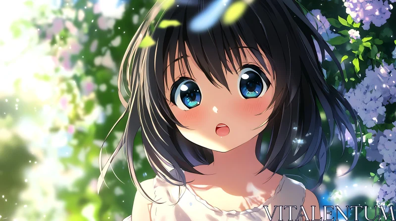 Serene Anime Girl in a Sunlit Garden AI Image