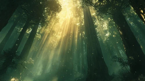 Mystical Sunlit Forest Landscape