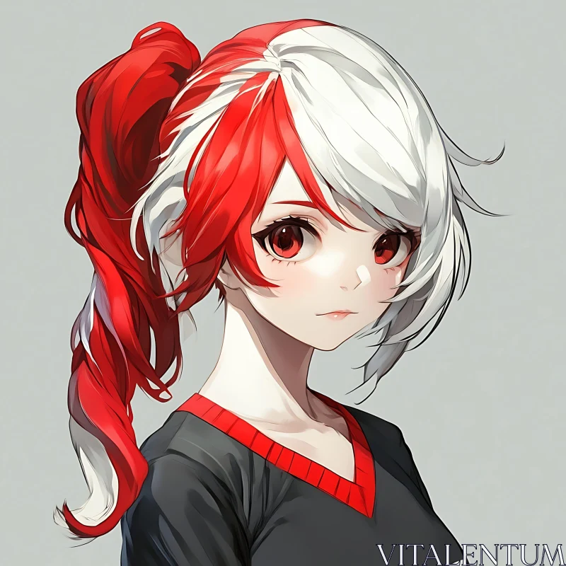 Red and White Hair Anime Character AI Image