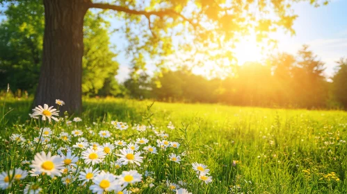 White Daisies in a Sunlit Meadow