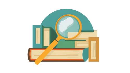 Books and Magnifying Glass Illustration