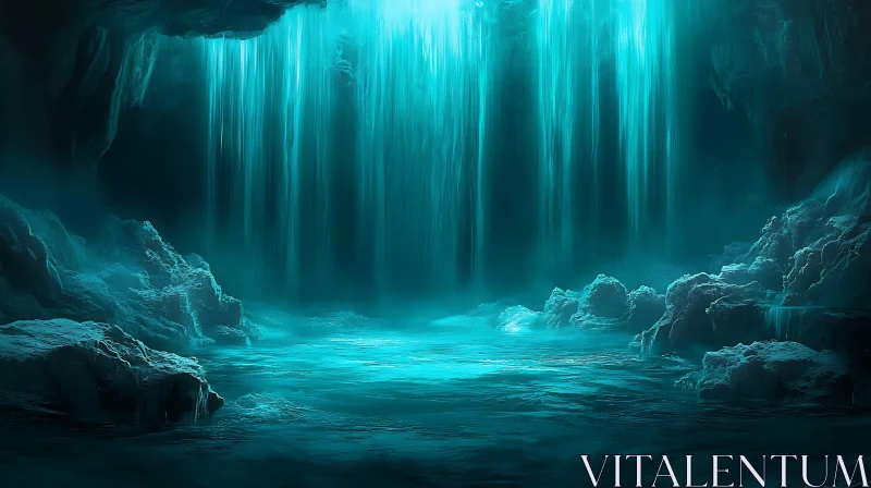 Mystical Cave with Blue Light AI Image