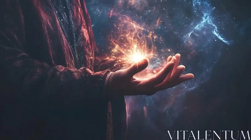 Hand Holding Universe Light Art AI Image