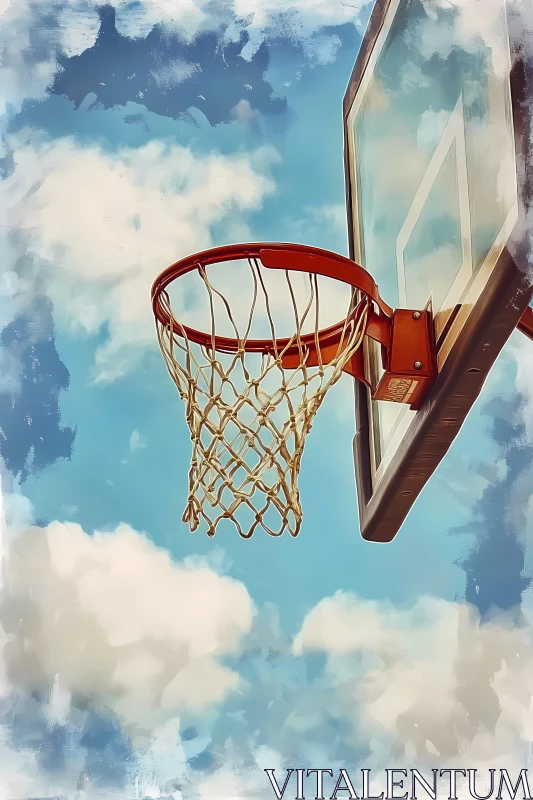 Basketball Hoop Against a Clear Blue Sky AI Generated Image AI Image