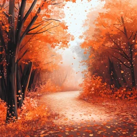 Peaceful Path in an Orange Autumn Forest