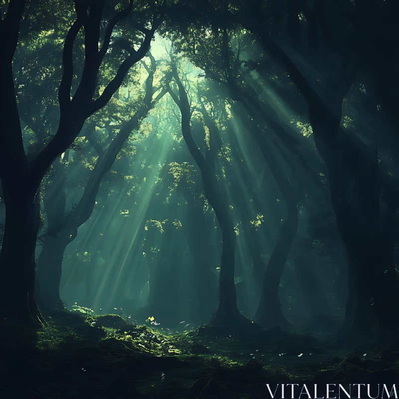 AI ART Sunlight Streaming through Forest Canopy