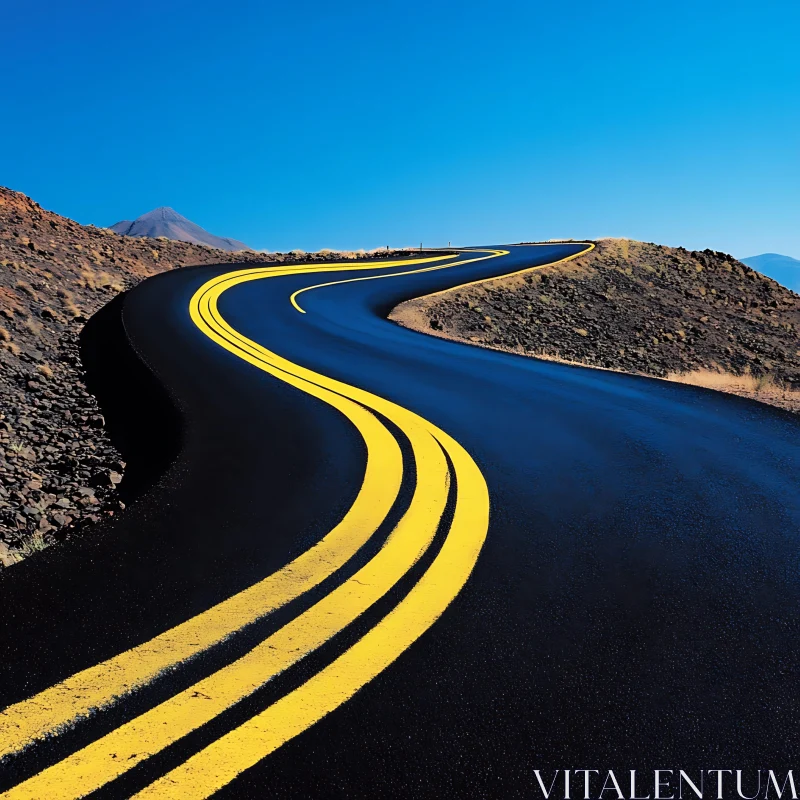 AI ART Curving Road Under Blue Sky