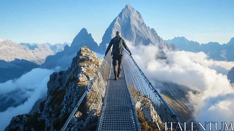 Suspension Bridge in the Alps AI Image