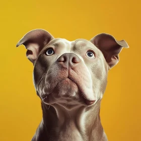 Dog's Upward Gaze Against Yellow Backdrop