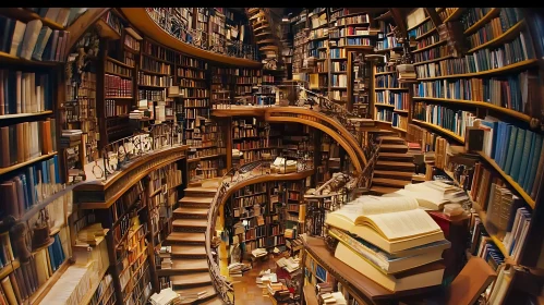 Ornate Library Interior with Bookshelves