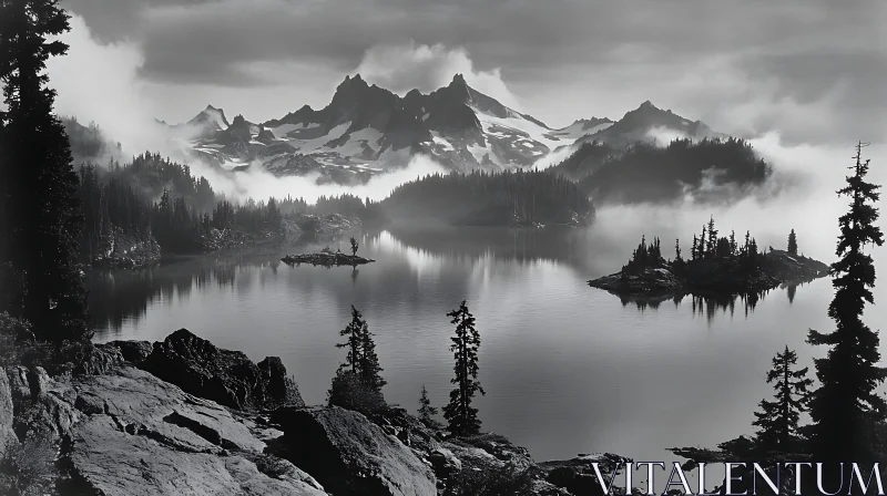 Mist-Shrouded Mountain Lake AI Image