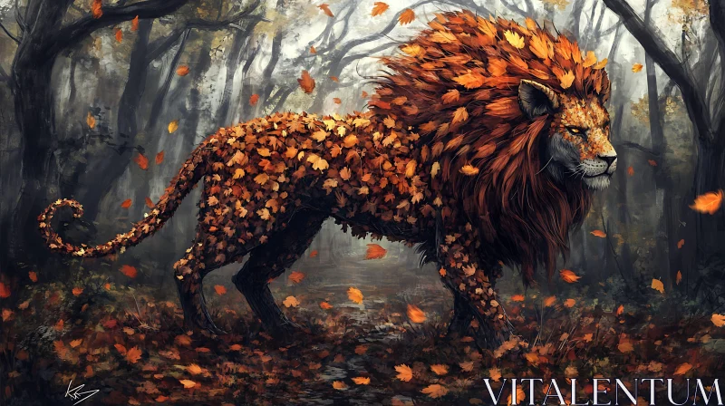 Leaf Lion in Enchanted Forest AI Image