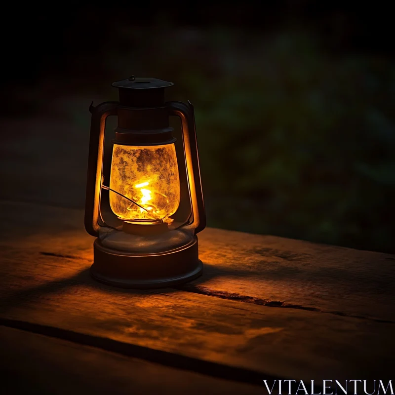 Antique Lantern Illuminating Wooden Surface AI Image