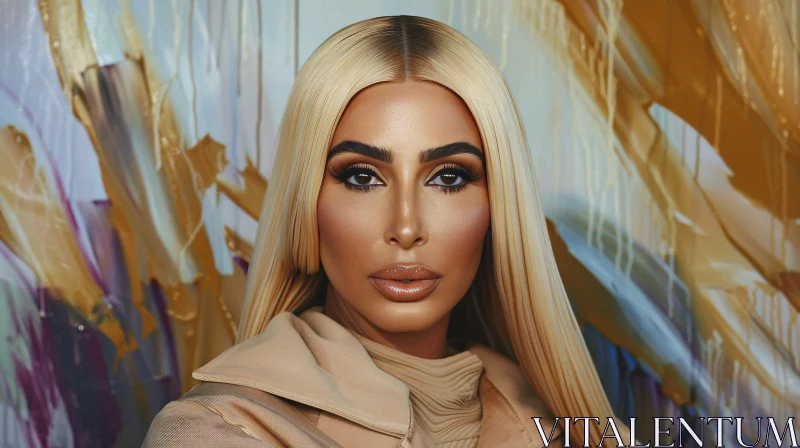 Elegant Kim Kardashian Portrait With Colorful Background AI Image