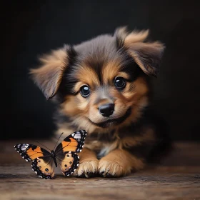 Charming Puppy and Butterfly Moment