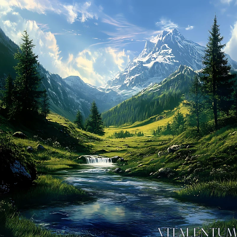 AI ART Picturesque Mountain River Valley View