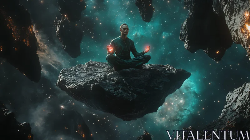 AI ART Man Meditating on Floating Rock