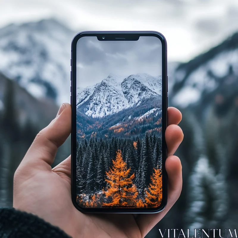 Mountain Landscape on Mobile Phone Display AI Image