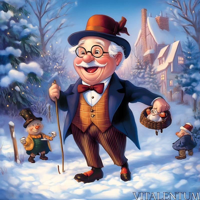 Whimsical Winter Cartoon Illustration AI Image