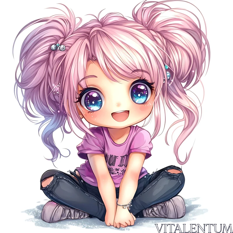 Kawaii Chibi Girl with Double Ponytails AI Image