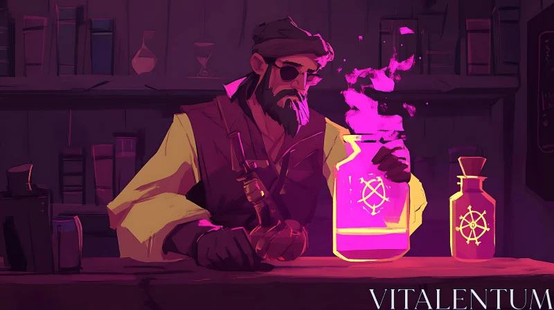 AI ART Mystical Potion Brewing Scene with Character