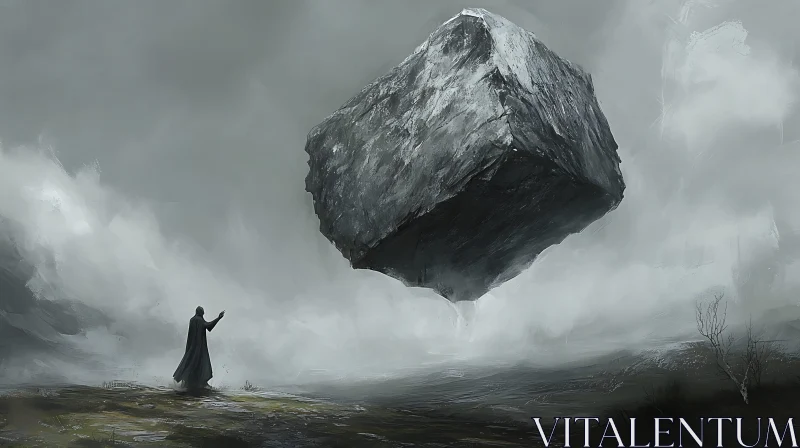 Mystical Monolith in Overcast Landscape AI Image