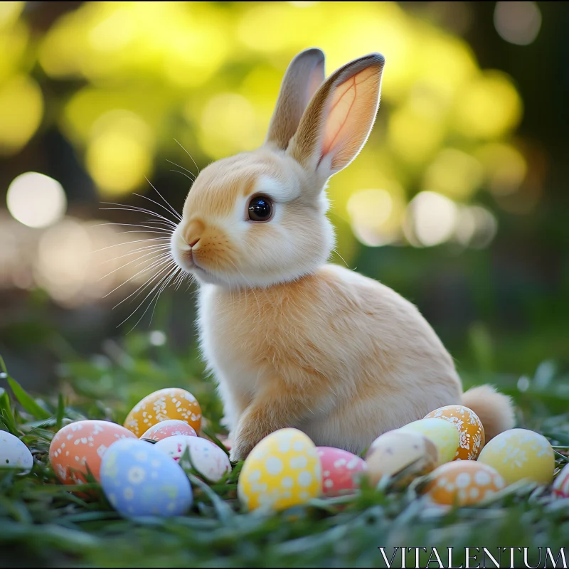 Rabbit and Decorated Eggs AI Image