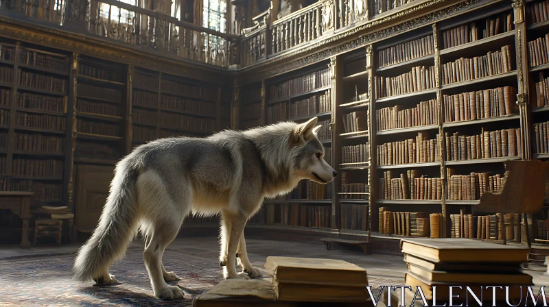 Lone Wolf Among Books AI Image