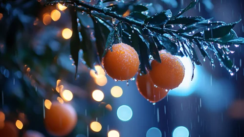 Citrus Fruit with Raindrops and Bokeh Background