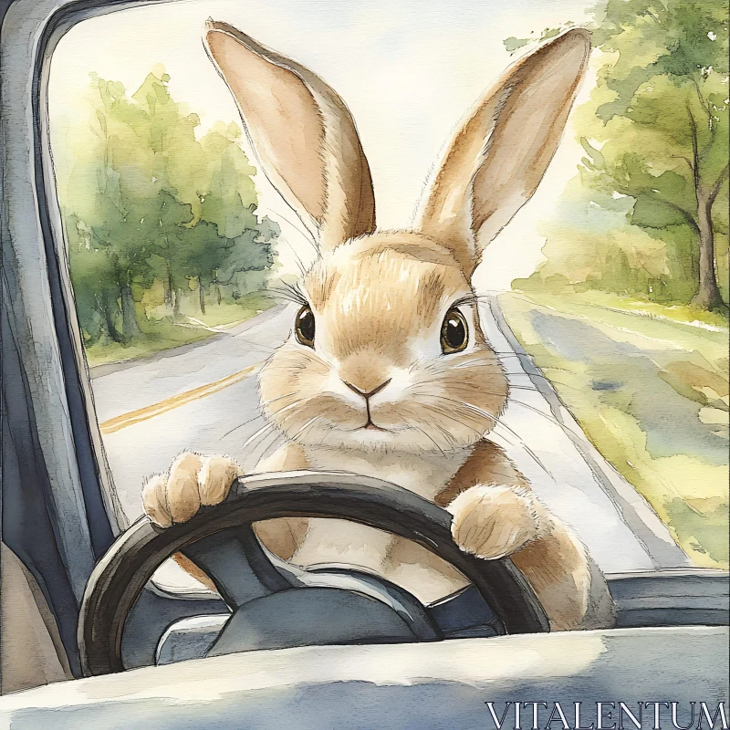 AI ART Bunny Behind the Wheel Artwork