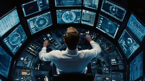 Man in Control Room Analyzing Data