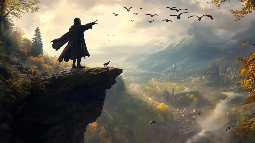 Cliffside Vista with Birds in Flight