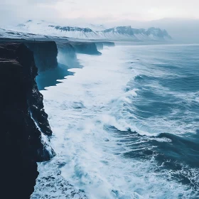 Dramatic Ocean Cliffs with Snow Mountains