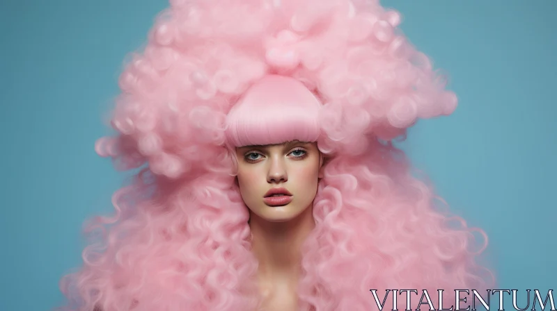 Creative Big Pink Wig Photo: Contemporary Candy-Coated Portraiture AI Image