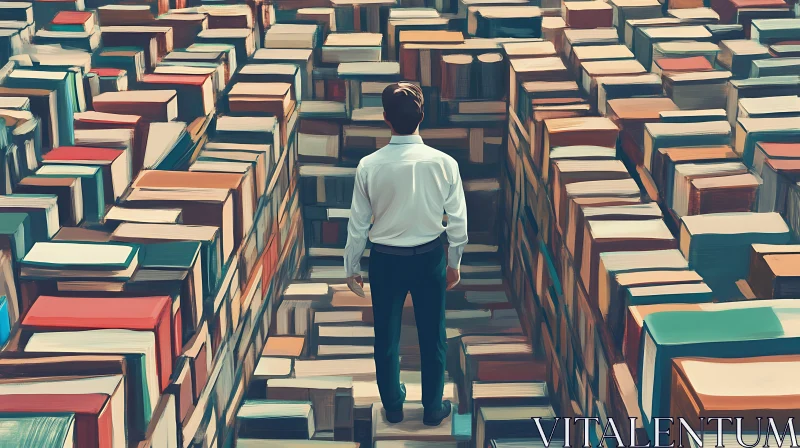 Man in Book Maze AI Image