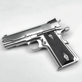 Sleek Silver Firearm with Textured Grip