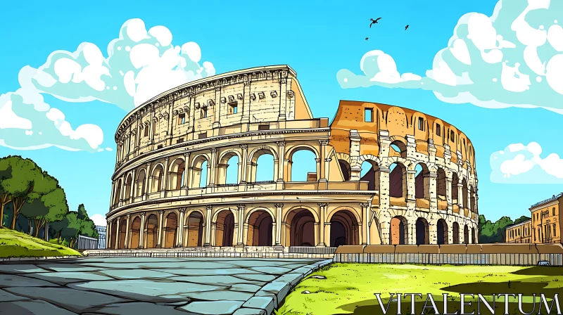 AI ART Cartoon Colosseum Illustration