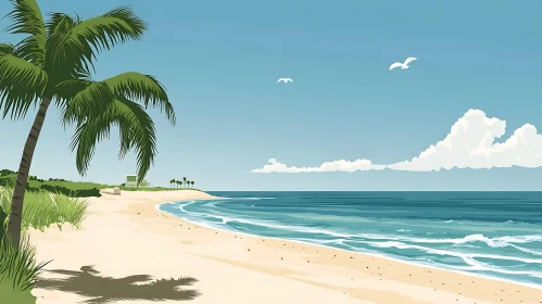 Tropical Beach with Blue Sky and Ocean