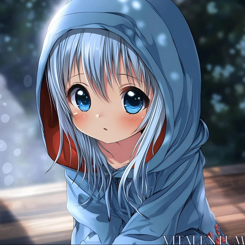 Cute Anime Girl with Silver Hair and Blue Eyes AI Image